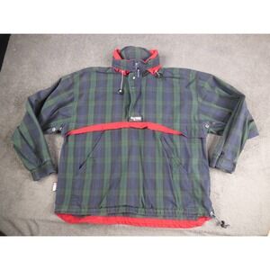 Chaps Ralph Lauren Mens Plaid Anorak Jacket Green Blue Red Pullover Vintage M